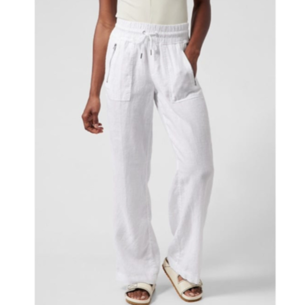 Athelta Cabo Linen wide leg Pants White size 8, comfortable, summer, lightweight